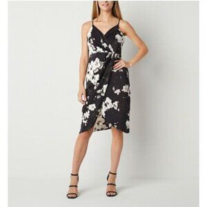 Worthington Black & White Floral Print Midi Dress Size 1X 16 New Satin Plus Size
